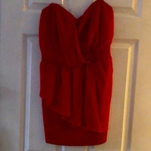 Strapless red mini dress